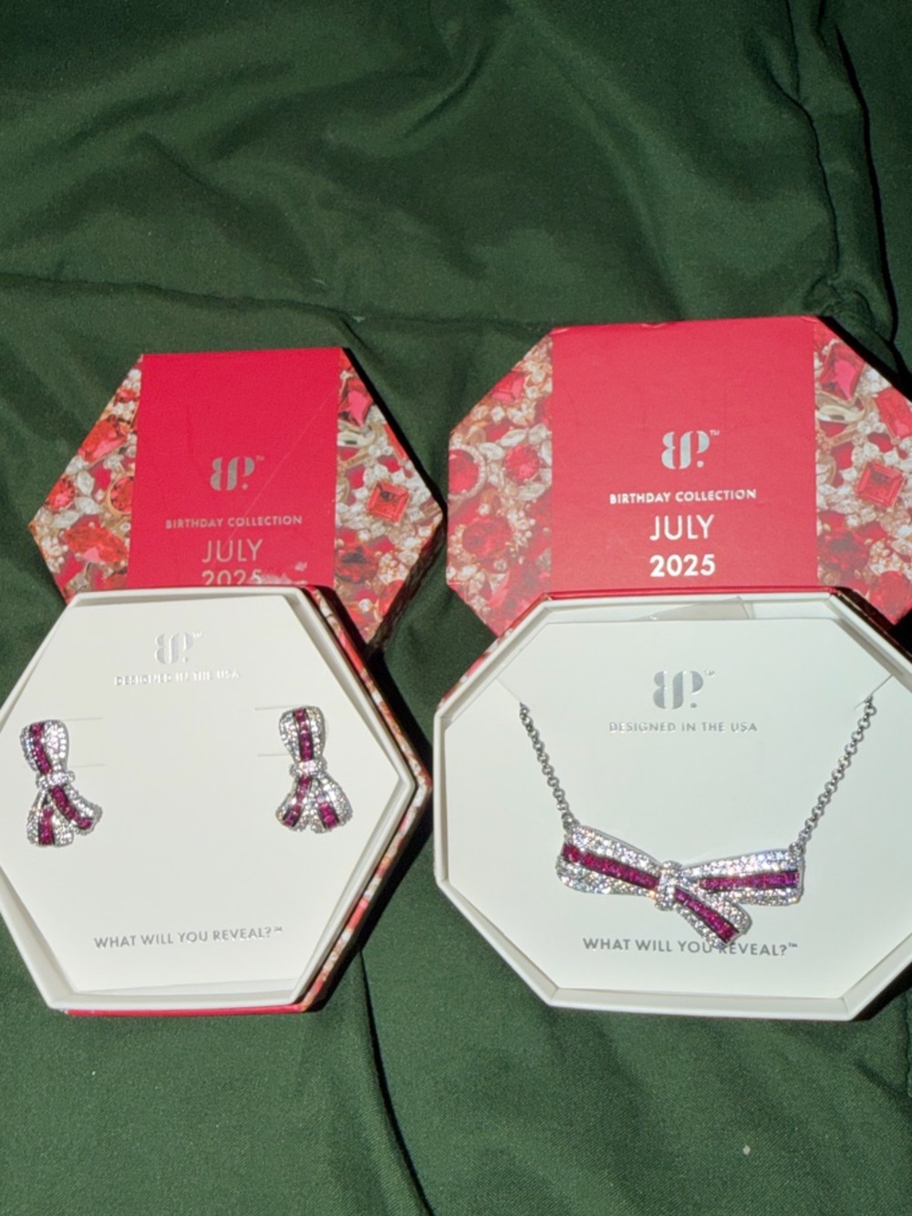 BP July 2025 Pink Ribbon Bow Necklace and Earrings Set